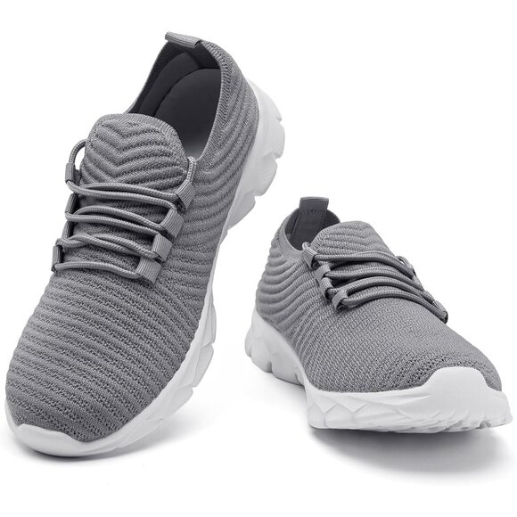 Men's Grey Gym Sneaker Running Breathable Lightweight Walking Slip on Shoes - Picture 6 of 6